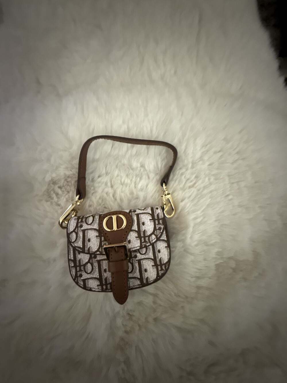White and Brown Mini Purse/Bag real leather